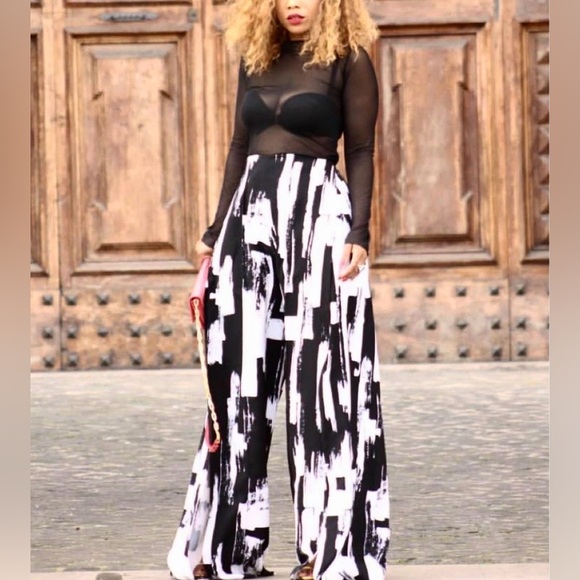 Solace London Pants - Solace London Abstract Black and White Women's Pants